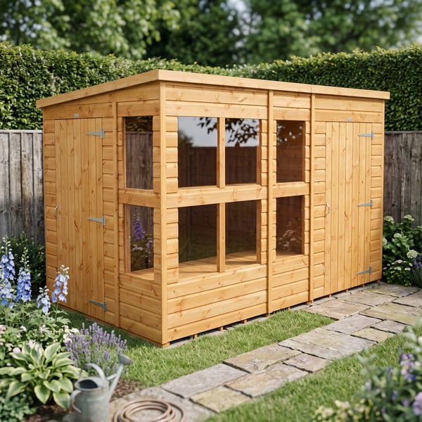 Power 10x6 pent combi potting shed with two separate locking doors